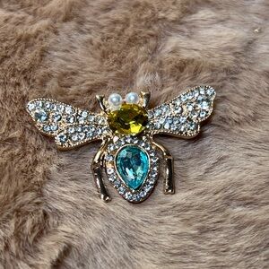 Elegant Gold and Blue Bee Brooch
